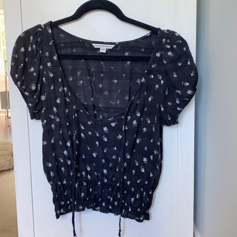 AE smocked puffy sleeve crop top